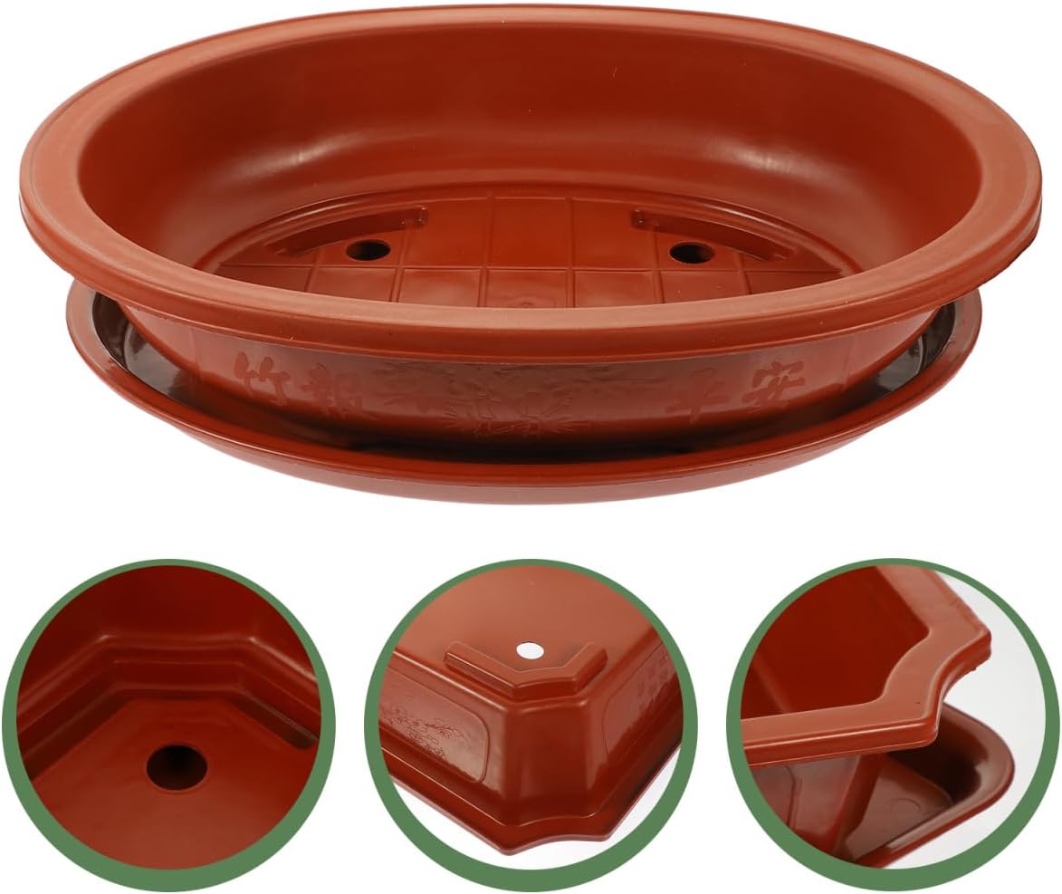 DOITOOL Large Oval Bonsai Planter, 17.32X13.38X4.13In, Plastic Bonsai Pots for Outdoor Indoor Office Plant Container Money Tree Garden Pot Holder