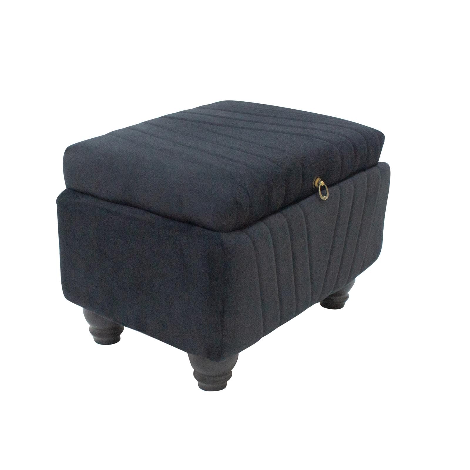 Home Harmony Chevron Velvet Storage Ottoman Bench Rectangular Luxurious Ottoman with Buttons, Flip Top Lid Modern Footrest Ottomans Foot Stool for Bedroom Living Room hallway (Black)