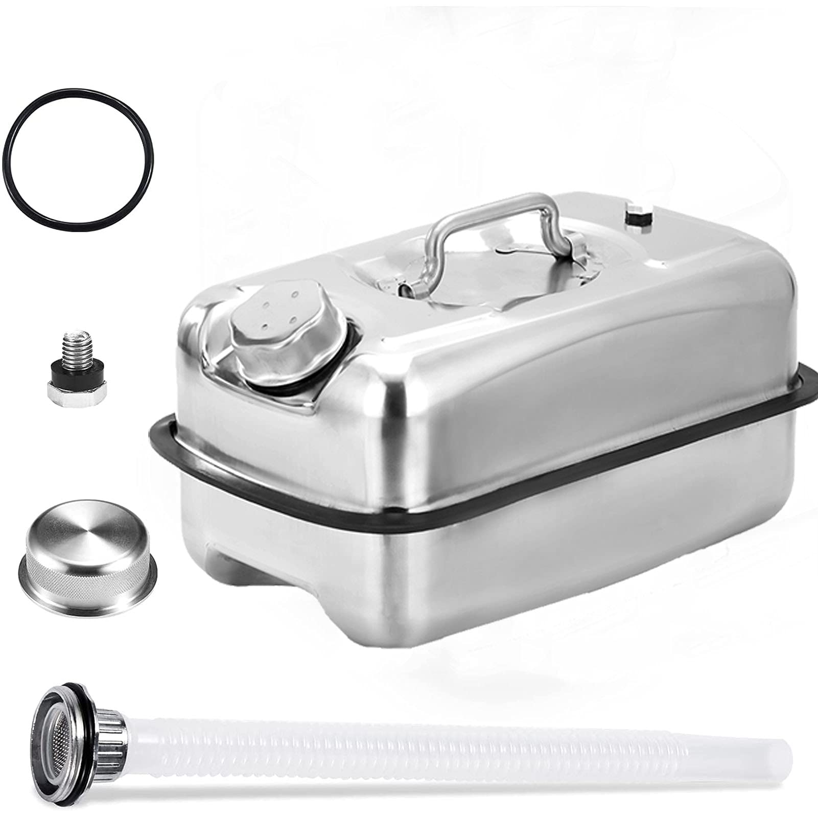 Benzinkanister Edelstahl Benzinkanister Großer Kraftstofftank Tragbarer Tanktank Dicker Metall-Hochleistungskraftstofftank mit umgekehrtem Schlauch Gaskanister (5L, 10L)