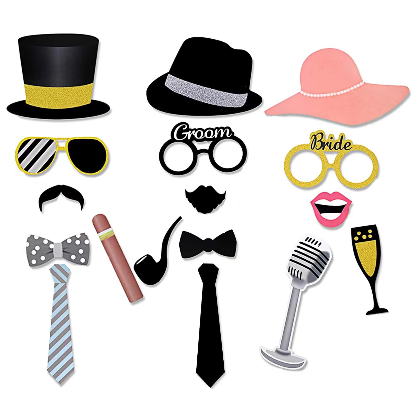 Kit Accessoires Photobooth Mariage 52 Pièces - Props DIY Pour Photos Amusantes, Fiançailles, Anniversaire Et Fêtes