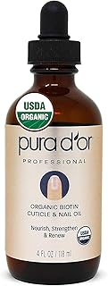 PURA D'OR Organic Nail and Cuticle Oil (4oz) Nourishing Treatment with Dropper - Natural Blend Enriched with Biotin, Vitam...