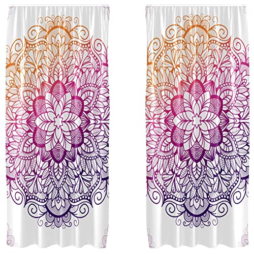 Cortinas opacas baratas tipo mandala boho para dormitorio, pack de 2 paneles 2
