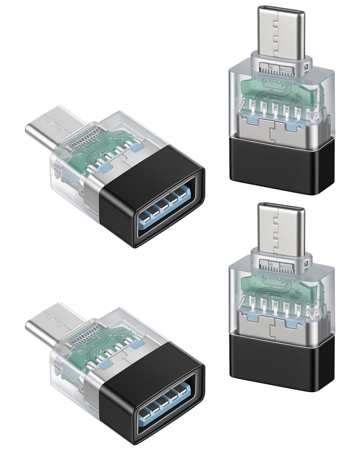 GELRHONR Black USB C to USB 3.0 Adapter 10Gbps,OTG with LED Indicator,4Pack