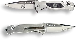 Coast Guard Folding Elite Tactical Knife - Great Gift for the Veteran in your Life - Veteran Owned Business - Coast Guard Knife Silver
