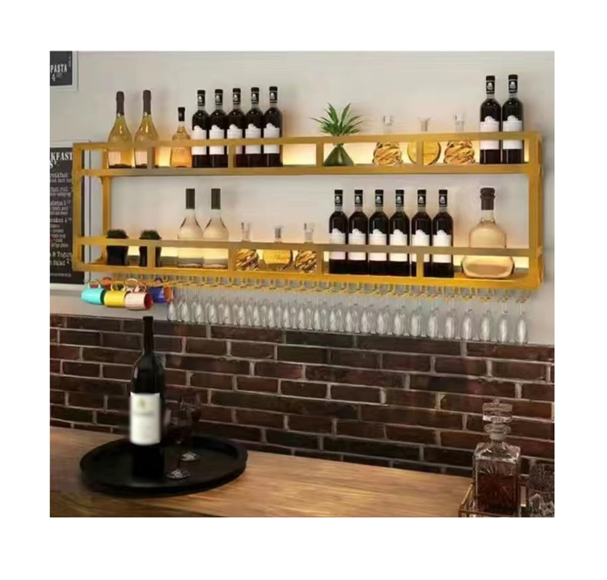 Casier à vin mural noir 80cm avec porte-verres pour bar