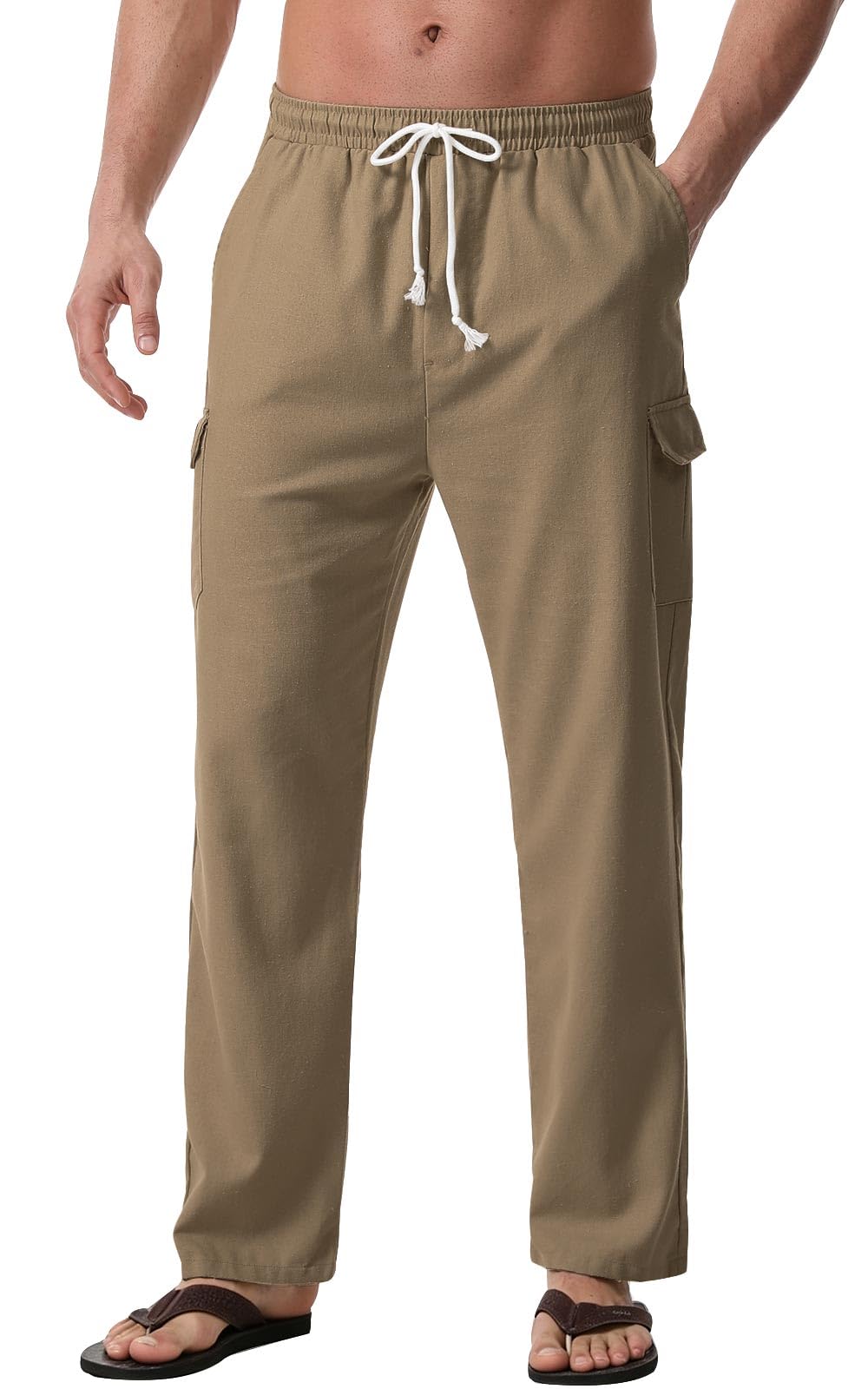 Zetieny Leinenhose Herren Lang Leichte Sommerhose Herren Loose Fit Freizeithose mit Taschen Kordelzug für Urlaub Strand Yoga Alltag