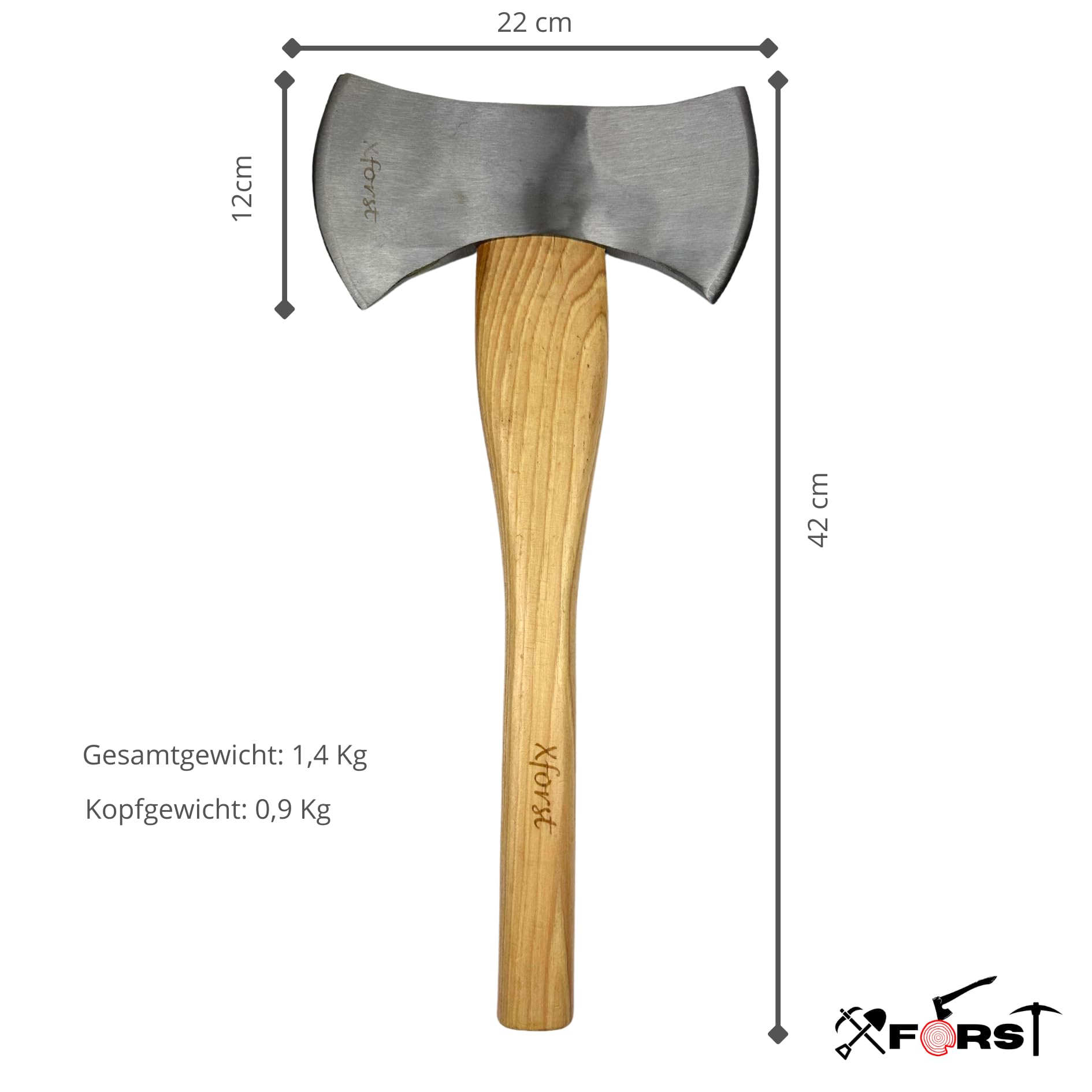 Ascia Accetta Doppia Xforst X-DB in acciaio al carbonio forgiato. Manico in legno di Hickory con fodero per la lama in vero cuoio nero. Ascia vichinga. 42 cm / 1,4 kg.