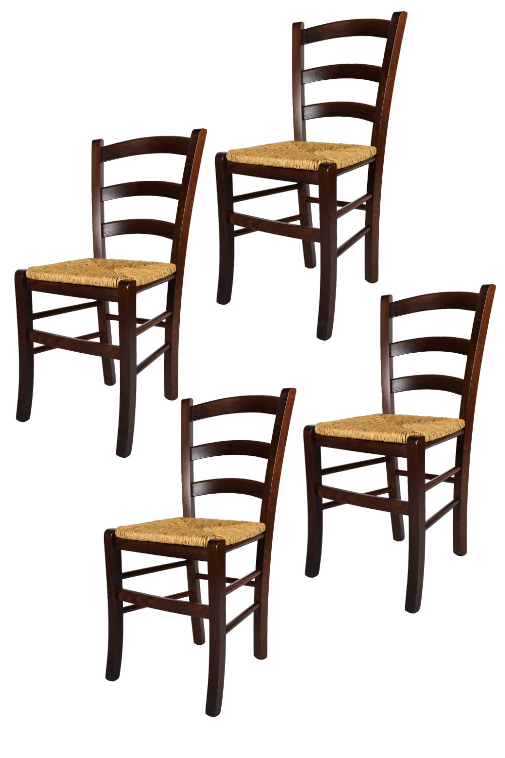 t m c s Tommychairs - Set 4 sillas Venezia para Cocina y Comedor, Estructura en Madera de Haya Color Nuez y Asiento en Paja