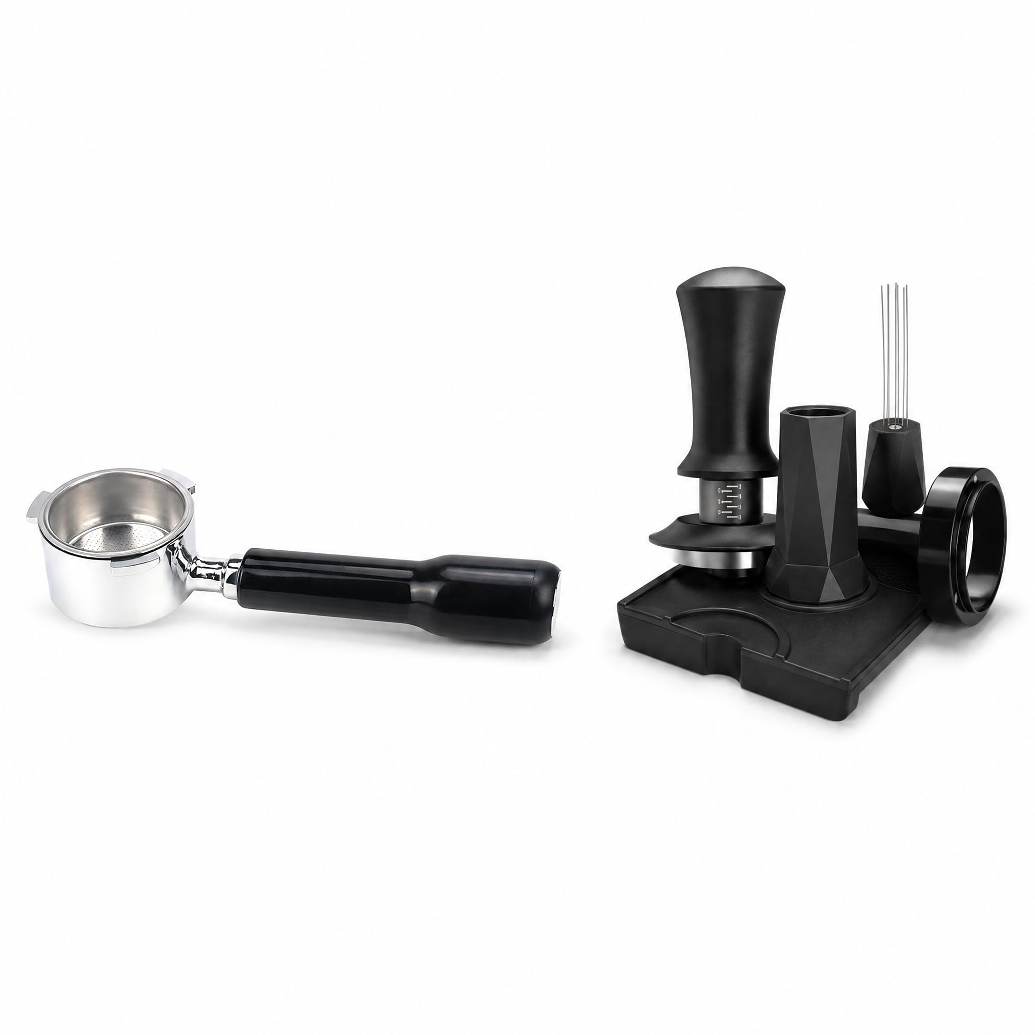 Gralara Kit de Portafiltro Bottomless de 51mm con Tamper de Acero Inoxidable Y Distribuidor de Café con Mango de Madera Maciza para Máquinas de Café