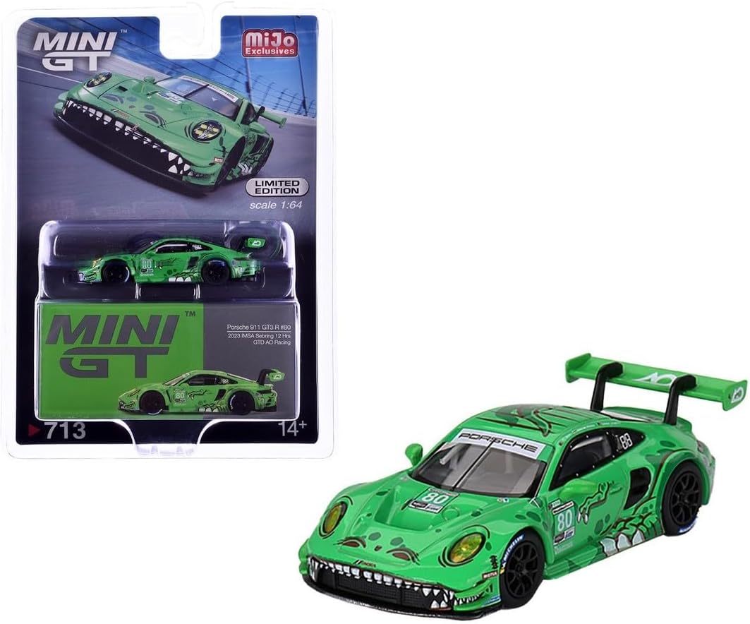 1:64 Scale Diecast Model Car Compatible with Porsche 911 GT3 R #80 GTD AO Racing 2023 IMSA Sebring 12 Hrs Limited Edition by Mini GT MGT00713
