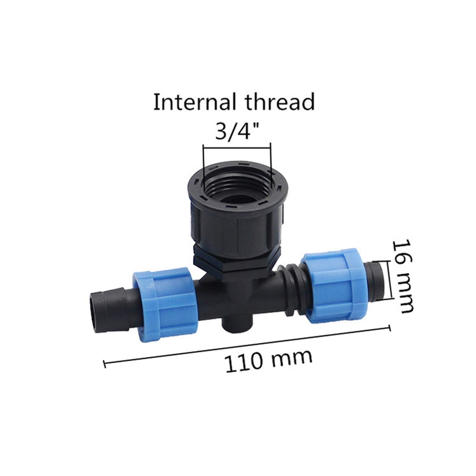 Conexión de agua de pulverización Conectores de enchufe de tres vías de bloqueo de riego de goteo de 40 16 mm de goteo con accesorios de conexión de tubería DN17 de 1/2 "3/4" roscados (Color : Gold)
