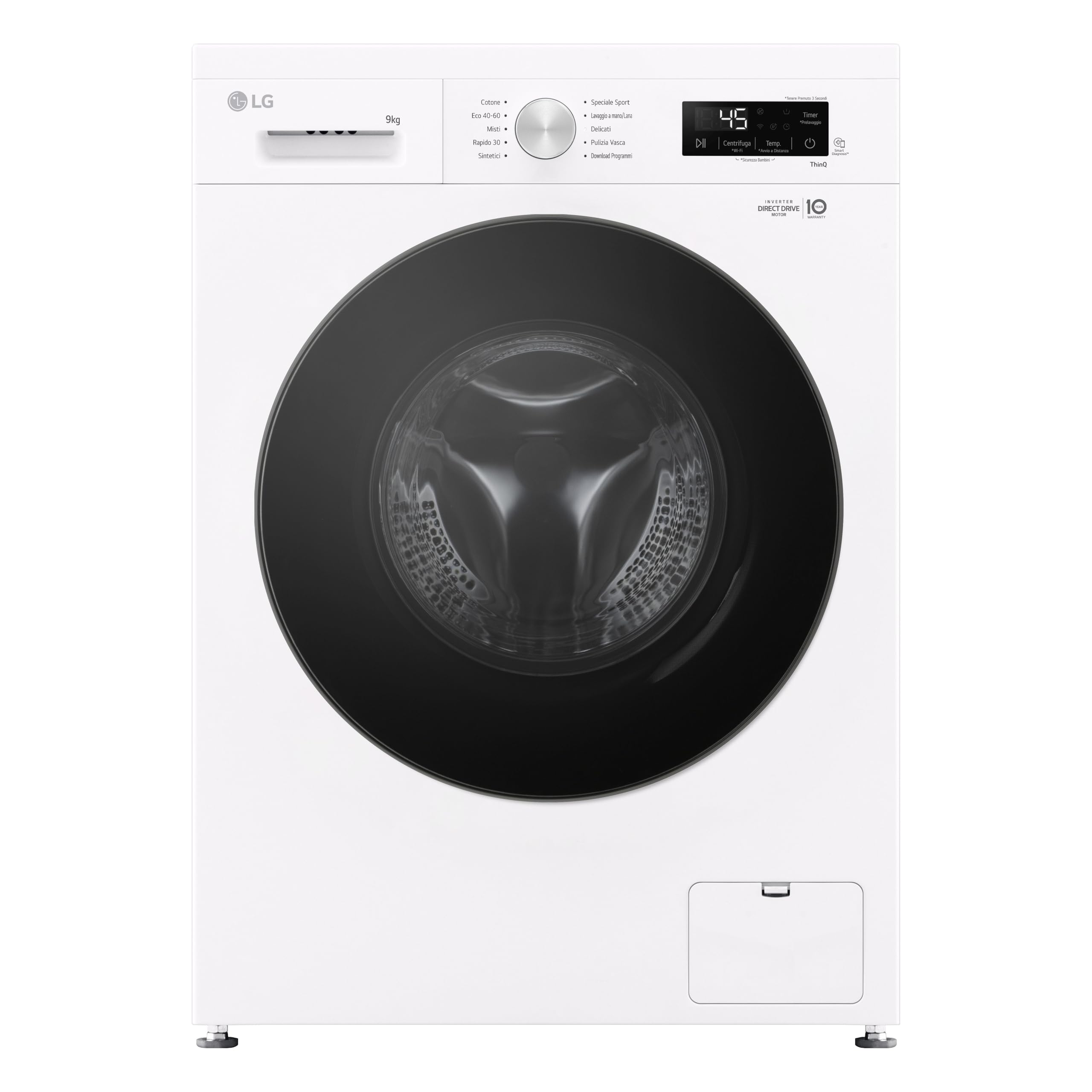 LG F4NX1009NWB Lavatrice 9 kg a Carica Frontale Serie X1, Classe A, 1400 giri, Wi-Fi, 6 Motion Direct Drive, Lavaggio a Vapore Allergy Care, Libera installazione, Essence White