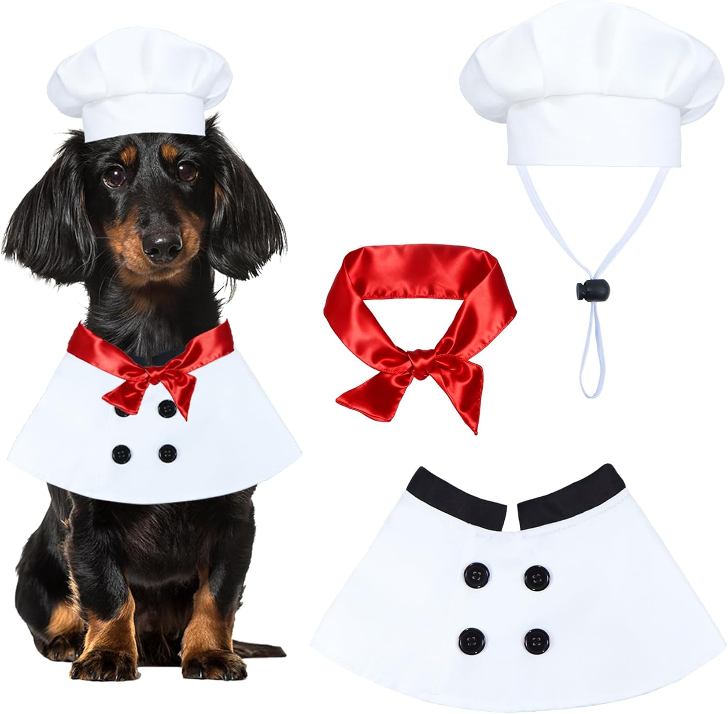 Disfraz de Chef para Perro Halloween, Sombrero y Bufanda Roja Talla S