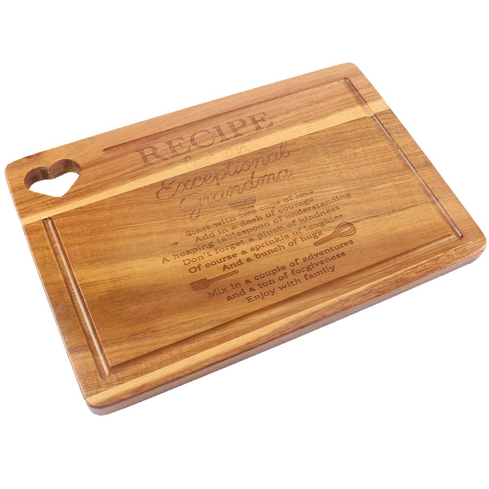 HomeLove Inc. Funny Recipe for Grandma Kitchen Bamboo Cutting Board, Gifts for Mom, Mothers Day Birthday or Christmas Gift From GrandDaughter or GrandSon
