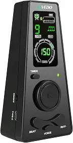 Metrônomo digital VEDO com temporizador, contagem vocal em inglês, operação um toque e display colorido fácil leitura Metrônomo eletrônico com controle volume para piano, guitarra, bateria e violino