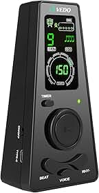 Metrônomo digital VEDO com temporizador, contagem vocal em inglês, operação um toque e display colorido fácil leitura Metrônomo eletrônico com controle volume para piano, guitarra, bateria e violino