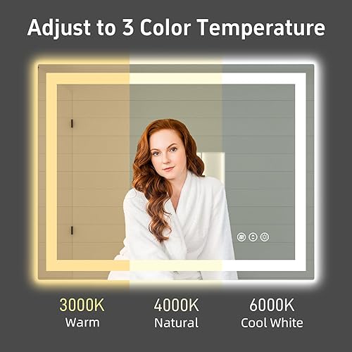 Miniatura 4 de Espejo de baño LED de 40 x 32 pulgadas con luces, luces dobles regulables, antiniebla, espejo LED frontal y retroiluminado para baño, espejo de