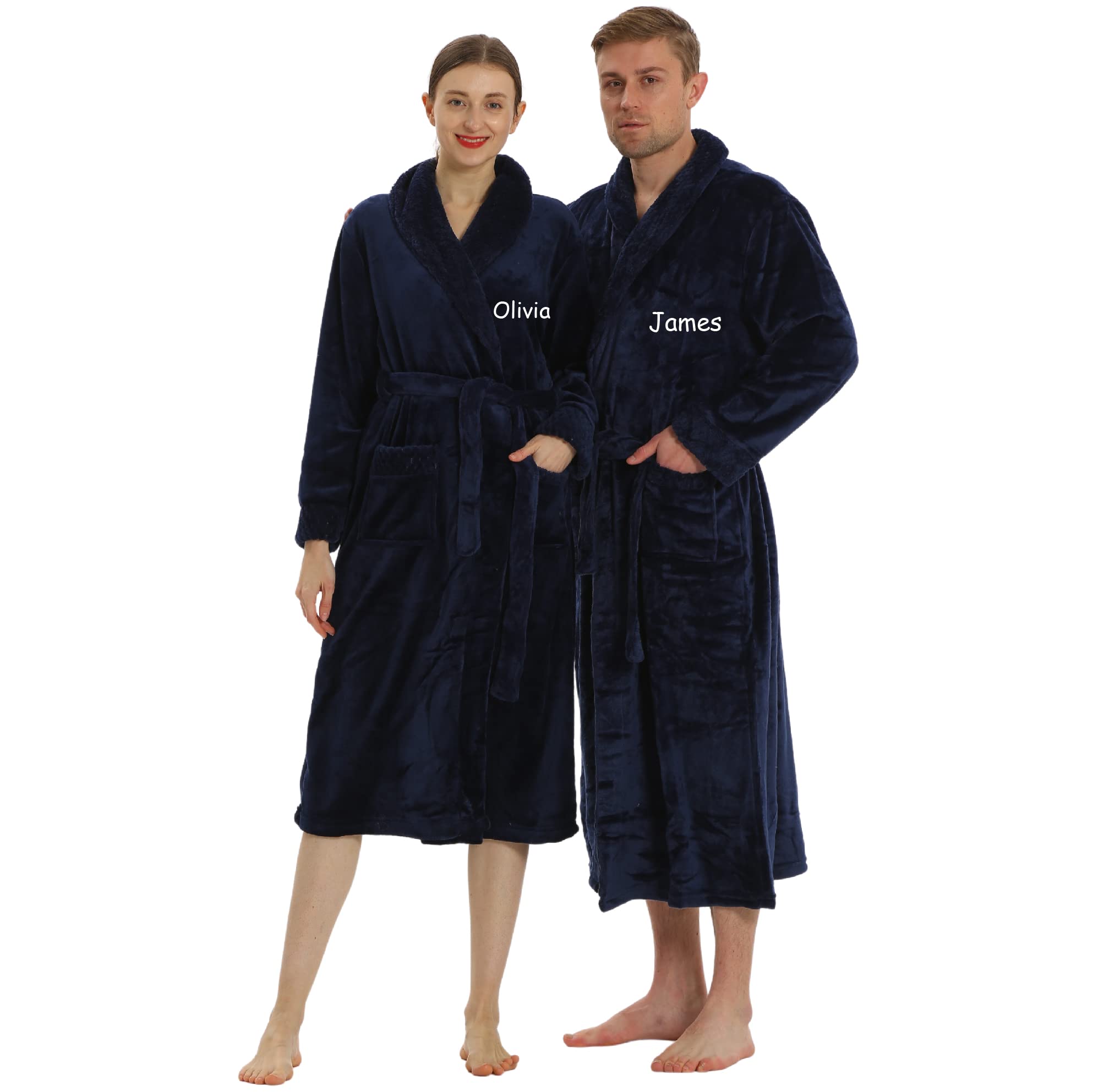 Personalized PassionPersonalized Couple Robes for Women & Men - 2pc His and Her Plush Robes with Custom Names - Soft Luxurious Spa Bathrobes