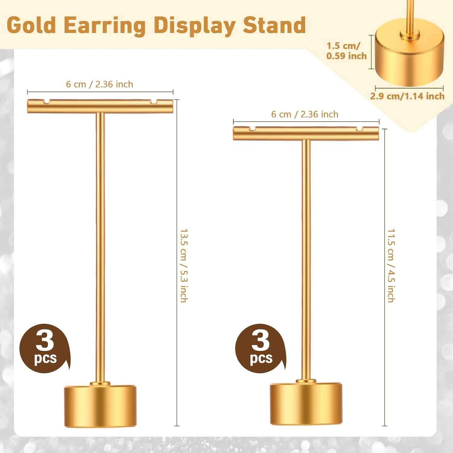 Kigeli 6 Pack Metal T-Bar Earring Display Stand Retail Earring Display Holder Detachable Jewelry Storage Rack for Selling Photography Prop