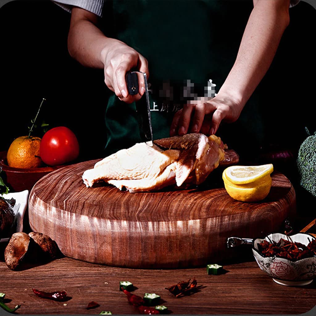 Tabla de Cortar Tabla de Cortar de Primera Calidad, Grande, de Hierro, Redonda, Gruesa, con Asas, Resistente, para Cocina, para Carne y Verduras, 33 cm/12,9 Pulgadas