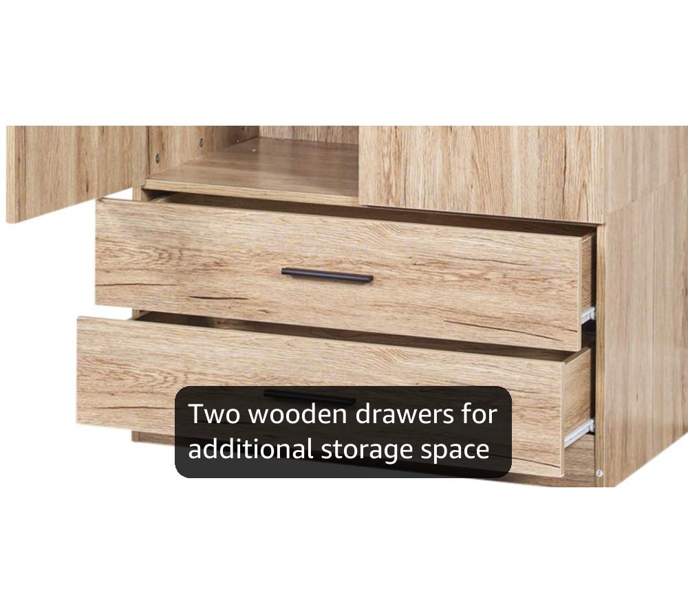 URBNLIVING Tall Wooden 2 Door Wardrobe With 2 Drawers Bedroom