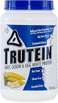 Body Nutrition Trutein High Protein Powder: 45% Whey, 45% Casein, 10% Egg White, Gluten-Free, Low Sodium, Grass Fed Whey Protein Powder, Gym Supplement & Breakfast Shake, Banana Cream, 2lb