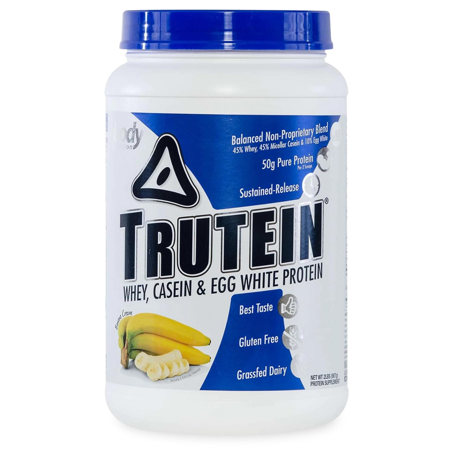Body NutritionTrutein High Protein Powder: 45% Whey, 45% Casein, 10% Egg White, Gluten-Free, Low Sodium, Grass Fed Whey Protein Powder, Gym Supplement & Breakfast Shake, Banana Cream, 2lb