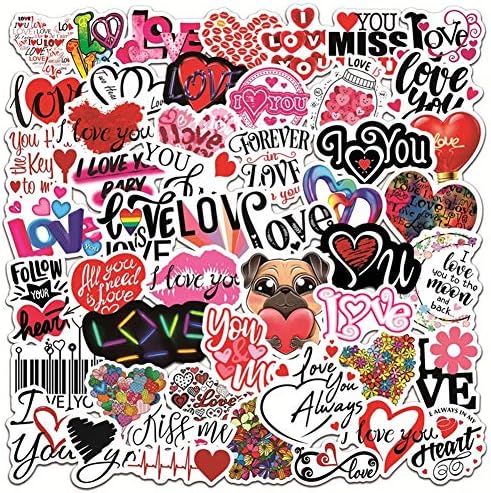 50 Pcs Love Stickers | I Love You Waterproof Vinyl Stickers for Bike Water Bottles Laptop Bicycle Refrigerator Cup Luggage Computer Mobile Phone Skateboard Decals