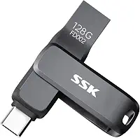SSK Flash Drive USB C de 128 GB, velocidade de leitura de até 200 MB/S, pen drives USB 3.2 duplos com USB-C e USB-A, pendrive USB de metal preto robusto para telefones e tablets Android, Mac