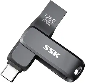 SSK Flash Drive USB C de 128 GB, velocidade de leitura de até 200 MB/S, pen drives USB 3.2 duplos com USB-C e USB-A, pendrive USB de metal preto robusto para telefones e tablets Android, Mac