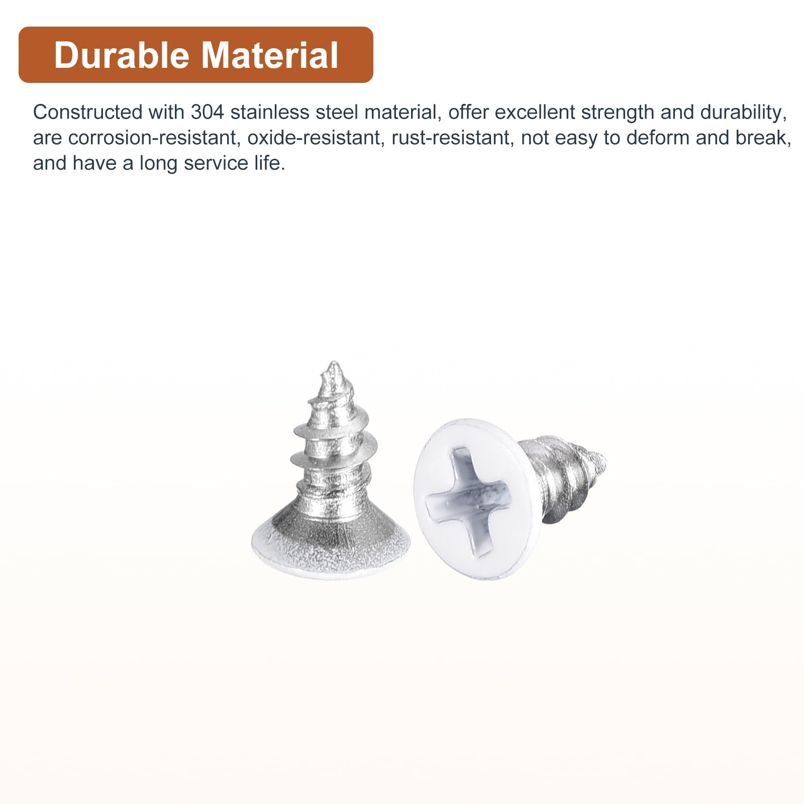 DTGN 100Pcs ST4x10mm Flat Head Wood Screws, 304 Stainless Steel White Phillips Self Tapping Screws - Image 3