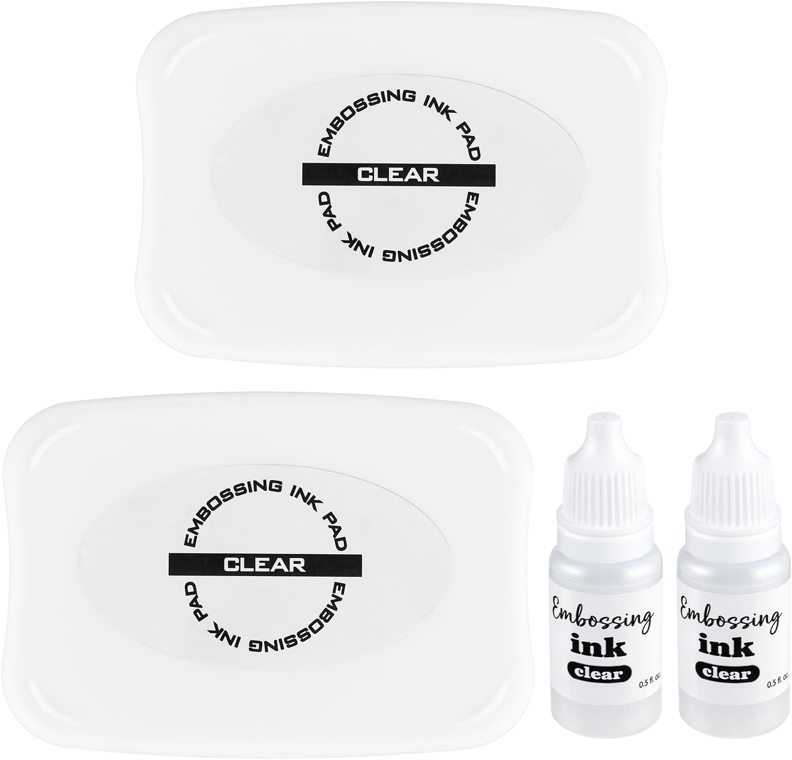 2 Pack 4 Inch Clear Embossing Ink Pad with 2 0.5 oz Refill Bottles for Crisp Stamping for DIY Cards and Scrapbooking, Detailed Embossing