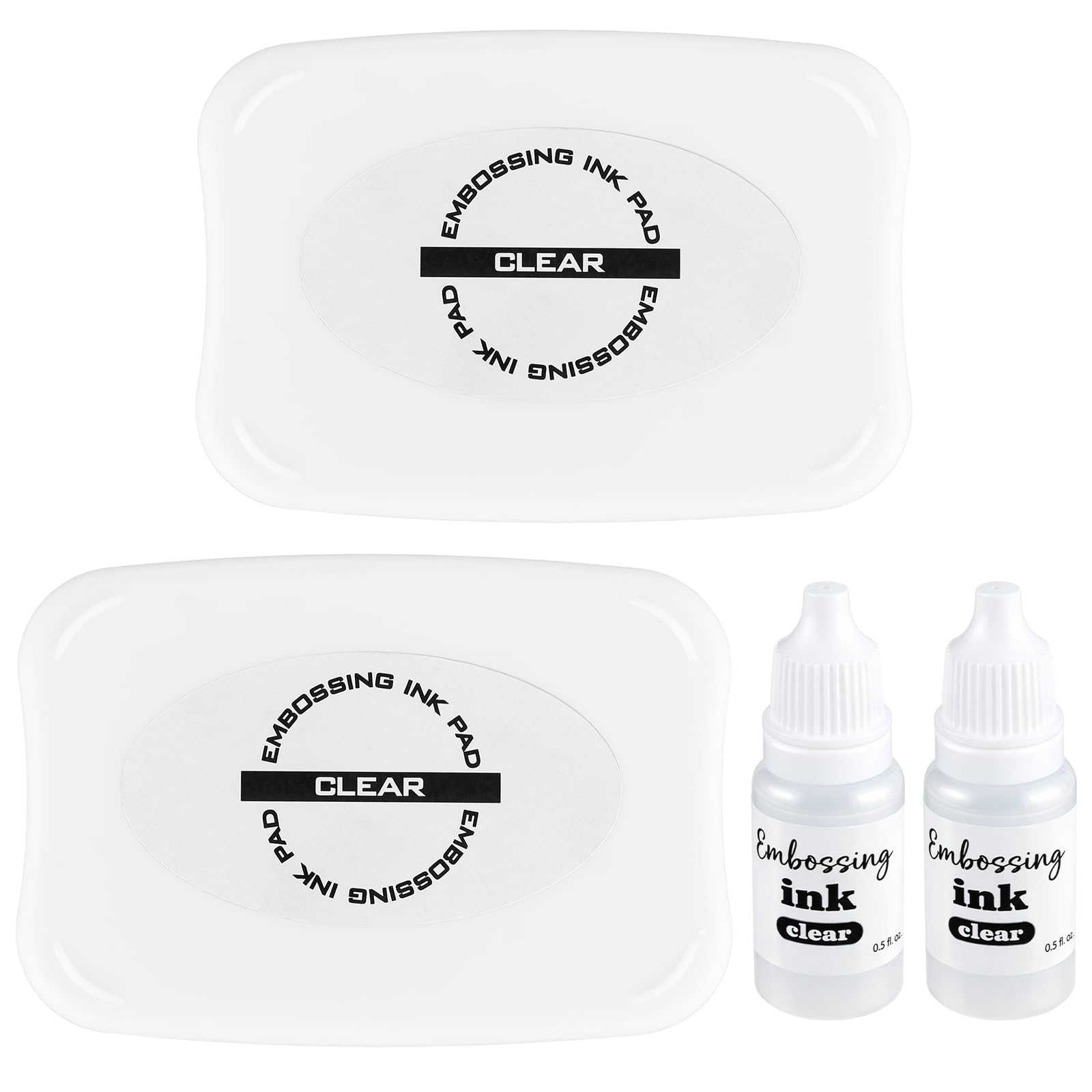 2 Pack 4 Inch Clear Embossing Ink Pad with 2 0.5 oz Refill Bottles for Crisp Stamping for DIY Cards and Scrapbooking, Detailed Embossing
