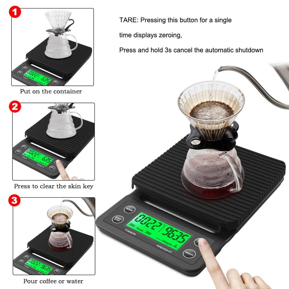Liudan 3 kg/0,1 g 5 kg/0,1 g skala do kawy z timerem przenośna elektroniczna cyfrowa waga kuchenna wysoka precyzja waga elektroniczna LCD (kolor: Brązowy 5 kg 0,1 g)
