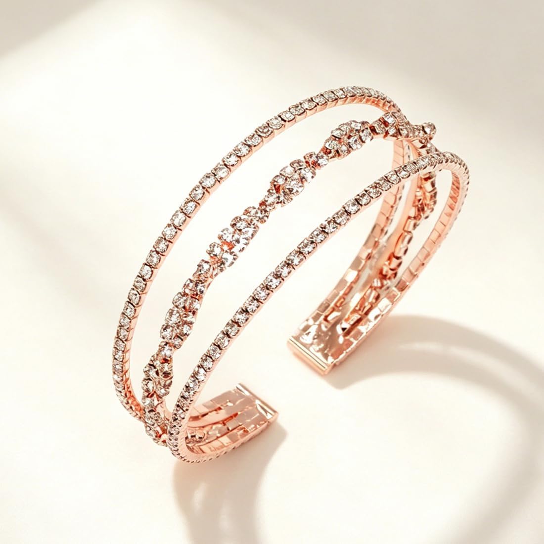 Rhinestone Cuff Bracelet for Women Adjustable Multilayer Bridal Crystal Bangle for Wedding Prom Party Dating