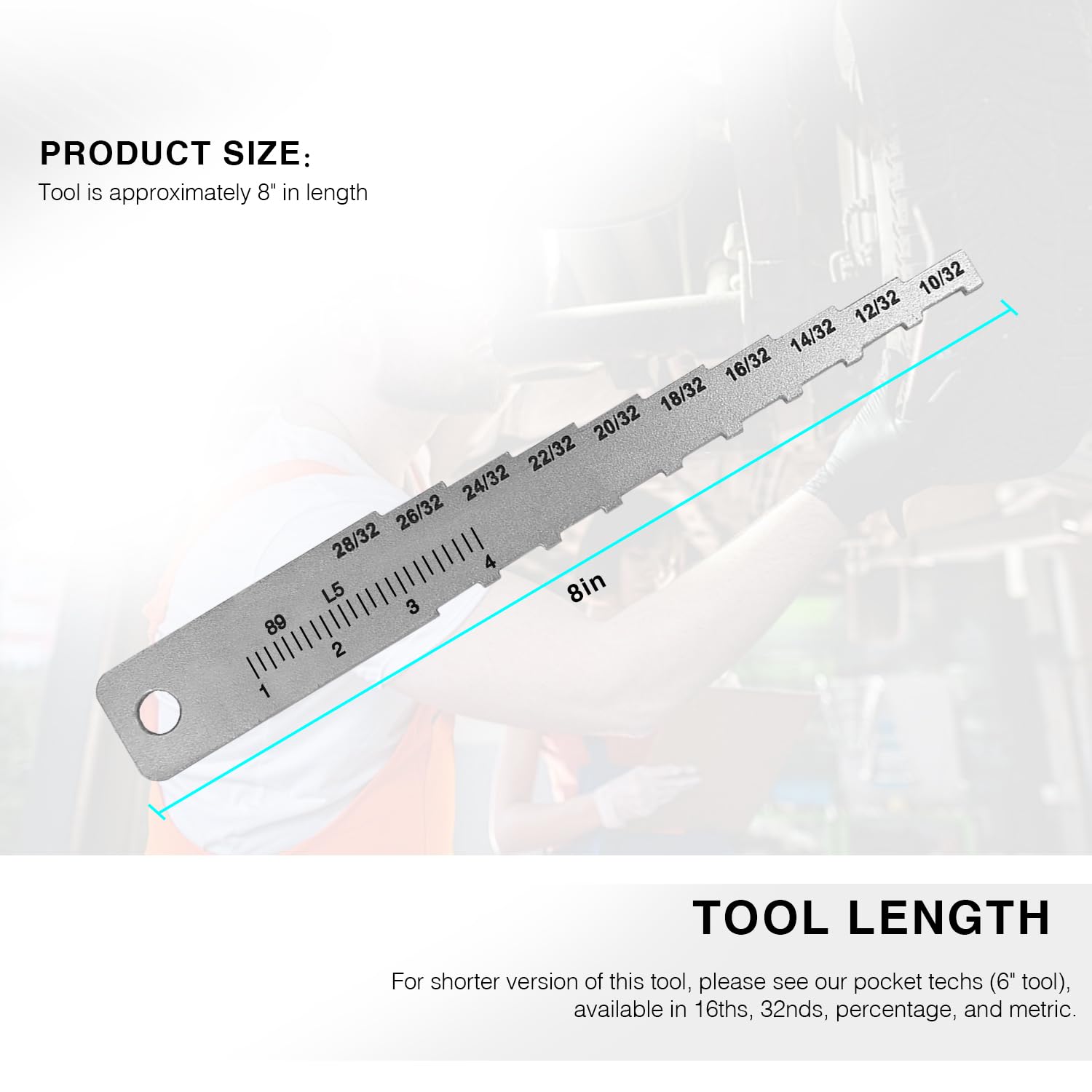 Brake Tech Tools Medidor técnico de Bolsillo etiquetado en 32 con Regla de Longitud más Larga para inspección de Mantenimiento del vehículo BT-1034T32R