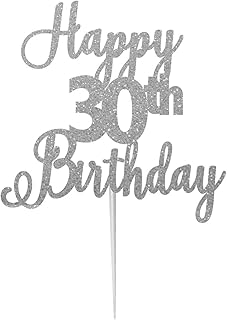 LissieLou Happy 30th Birthday Cake Topper in Pretty Glitter Card, Made in the UK - Silver
