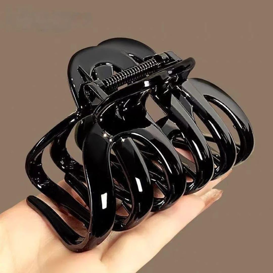 GEOCARTER Hair Claw Clips for Women & Girls | Strong Hold Nonslip Claw Clip for Curly & Straight Hair Matte Finish Bun & Updo Hair Accessories for Office, Party & Daily Styling (Extra Large Octpus Glossy Black)-picture-25