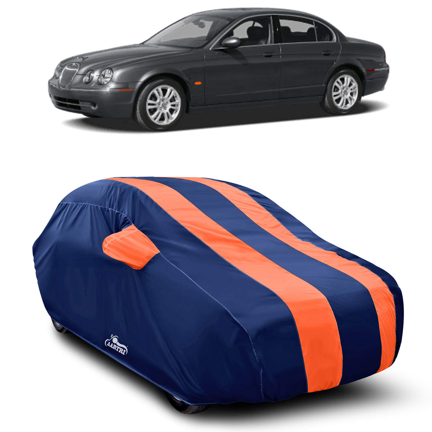 DROHAR - Water Resistant - dust Proof - car Body Cover for Jaguar S-Type car Cover - Water Resistant UV Proof - car Body Cover (Strips Orange with Mirror Pockets)
