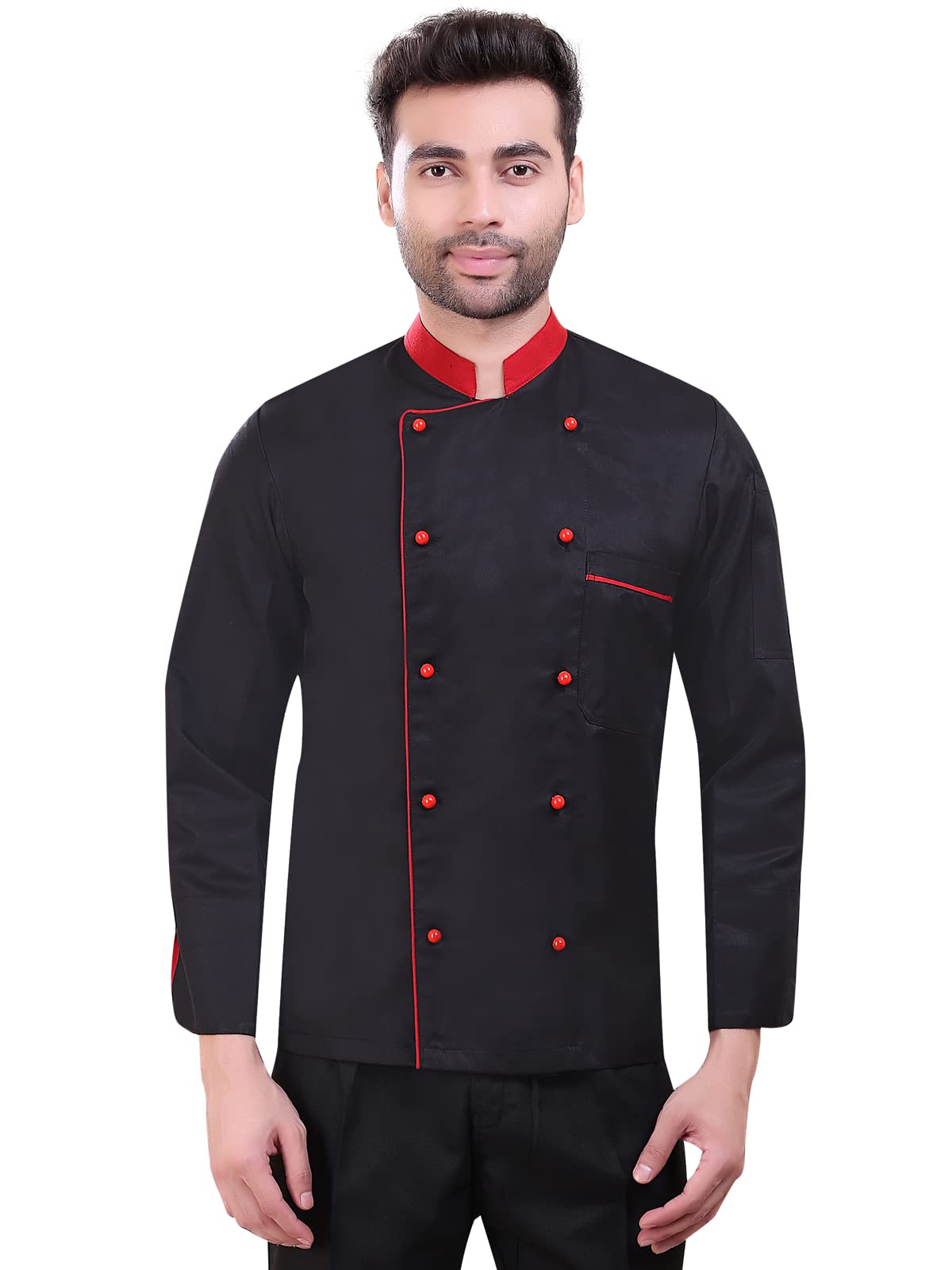 click one Men's And Women's Black Chef Coat Contrast,PolyCotton,-picture-19