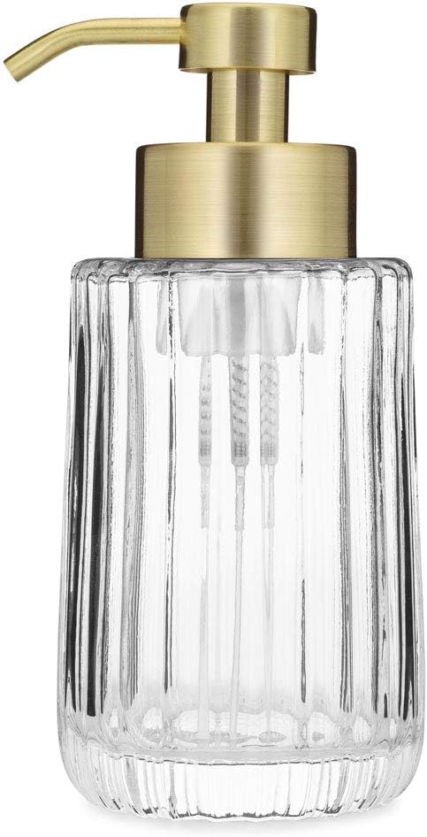 Rail19 Flora Fluted Foaming Soap Dispenser | Vintage-Inspired Modern Glass Refillable Pump Bottle for Bathroom Vanity Countertop and Kitchen, 10oz (Gold)