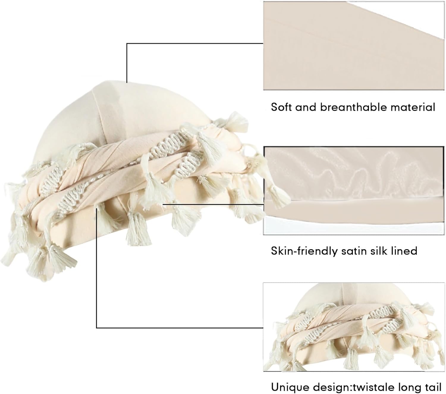 Turban for Men Vintage Twist Head Wraps Satin Lined Halo Turban Head Scarf Lightweight Tassel Beanie Hats - Image 8