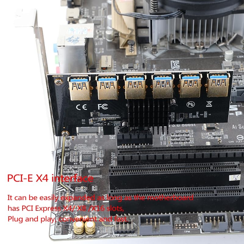 Carte d'extension PCI-E X1 1 vers 6 USB 3.0 pour carte graphique X4 X8 X16