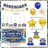 Vlipoeasn We Appreciate You Banner Decorations, Blue Gold Thank You for All You Do Backdrop Banner Honeycomb Centerpieces, Retirement Office Decor Staff Teachers Professors Doctor Nurses Appreciation