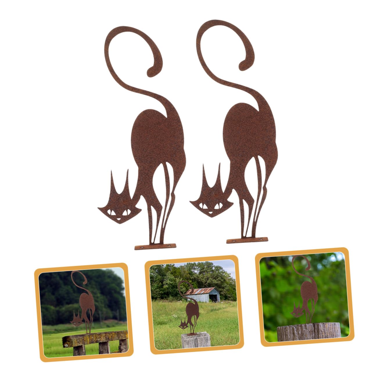 INOOMP 2 Figuras de Gato de Hierro Oxidado para Valla, Adorno de Jardín Exterior, Fácil de Instalar y Resistente, Adecuado para Patios y Jardines