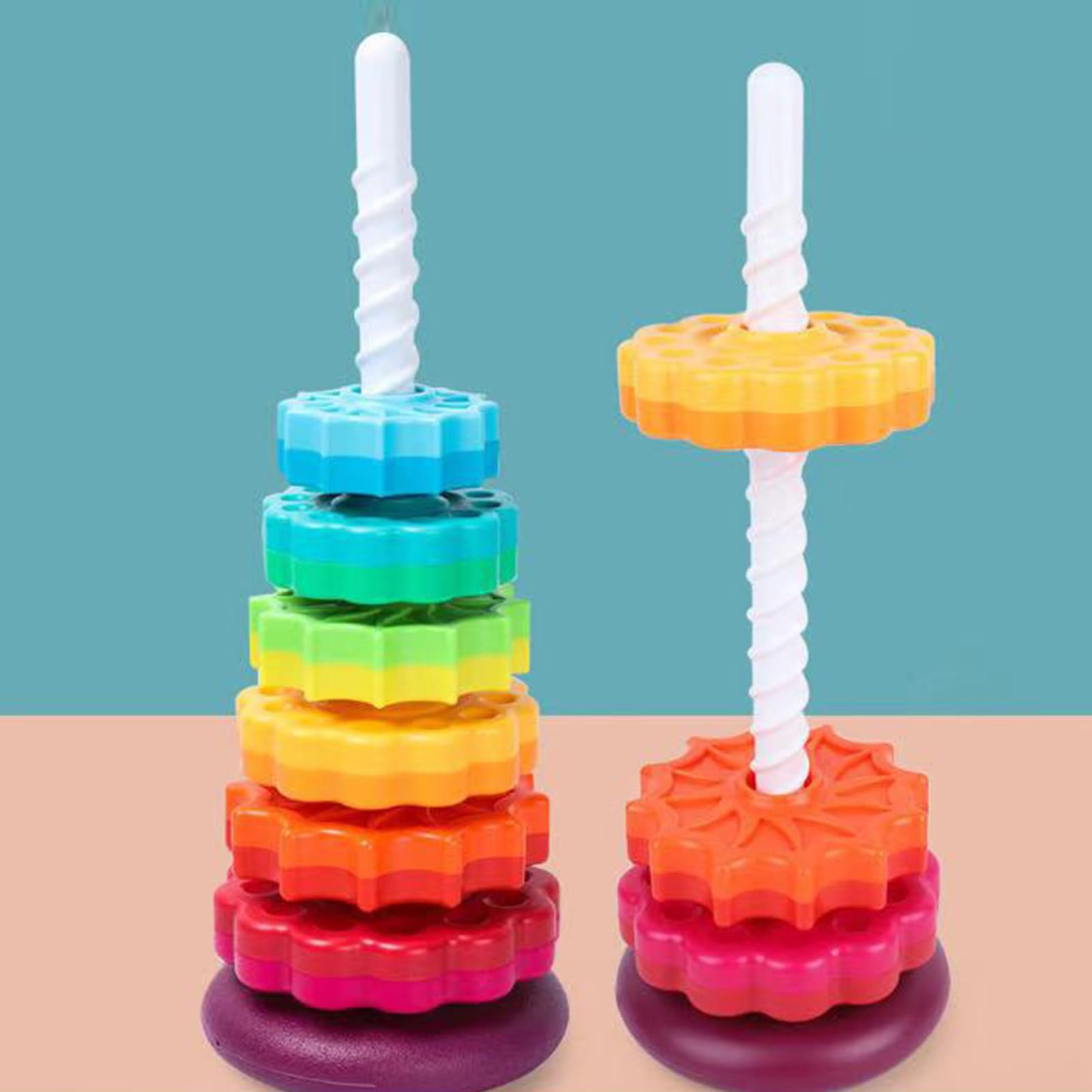 Torre di impilamento rotante – per | Lancer Anelli | Educativo | Bastone e 7 Anelli Inclusi | Giocattolo Sviluppo Motricità | Apprendimento Colori Forme