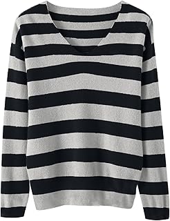 Womens V Neck Striped Sweater Fall Outfits 2025 Casual Lightweight Pullover Loose Fit Color Block Top Fashion Sweaters