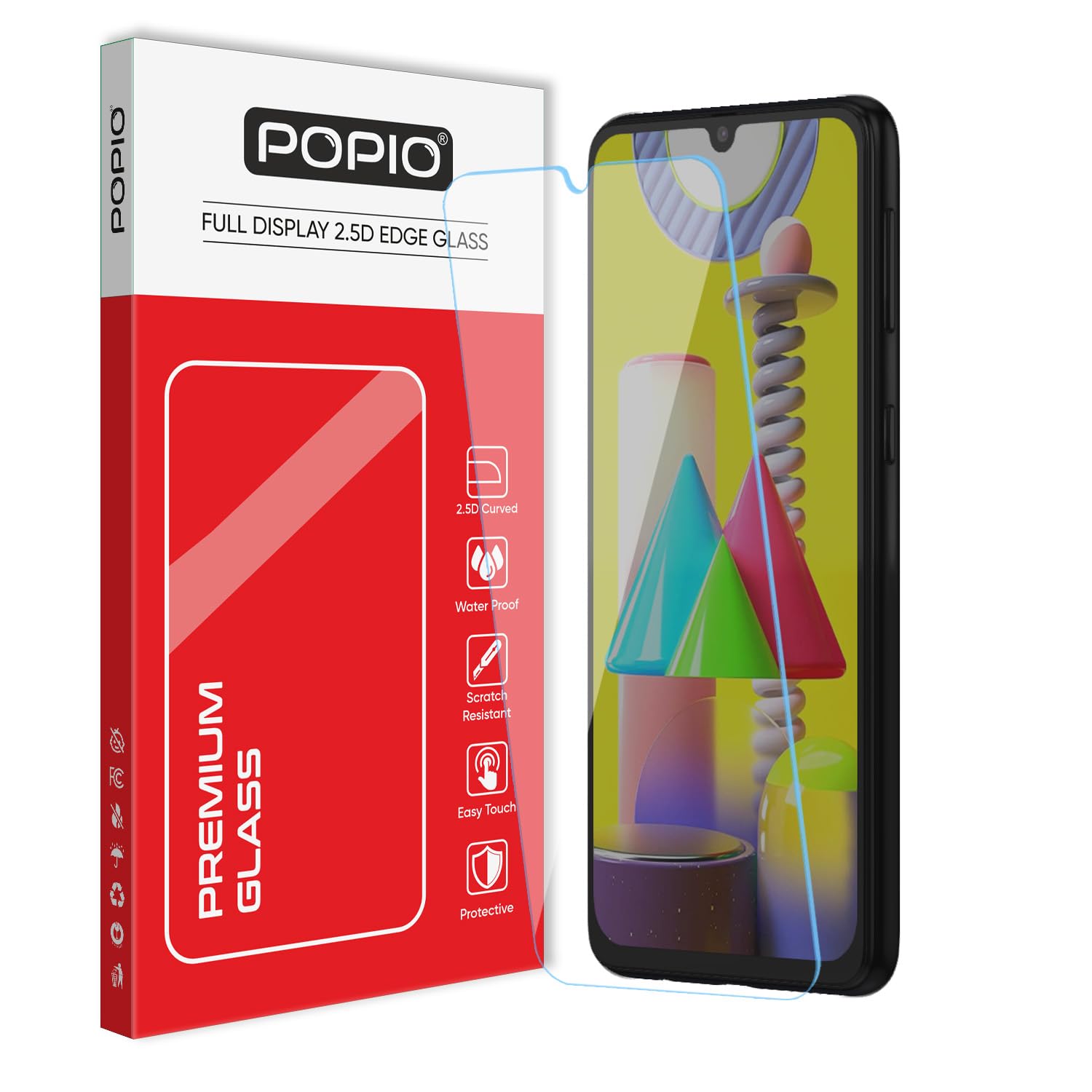 POPIO Tempered Glass Screen Protector Compatible For Samsung Galaxy F41 / M31 / M21 / M21S (Transparent) Full Screen Coverage (Except Edges) With Easy Installation Kit For Cellphone
