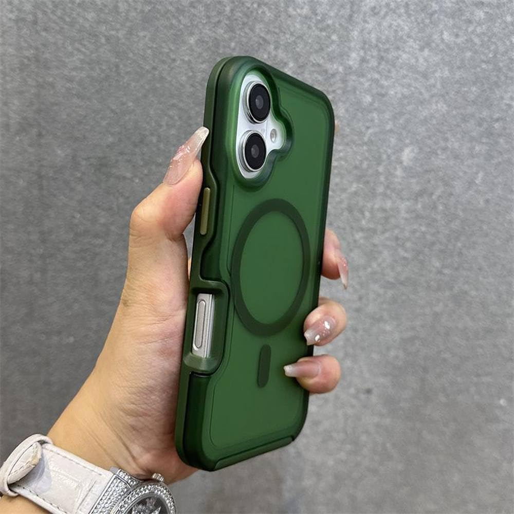 Coque iPhone 14 Pro magnétique verte mate et antichoc avec induction