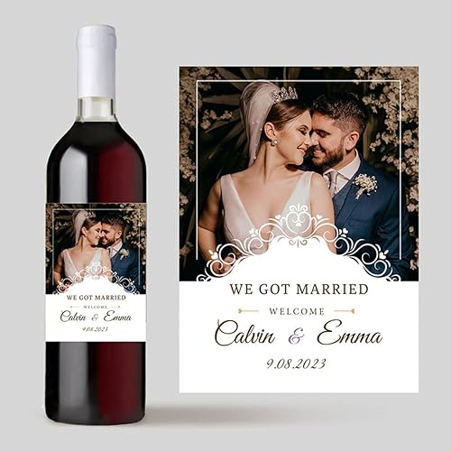 Miniatura 10 de 20 etiquetas personalizadas para vino de boda, calcomanías personalizadas para boda, añade tu imagen, etiquetas para botellas de regalo (6.3 x 5.0